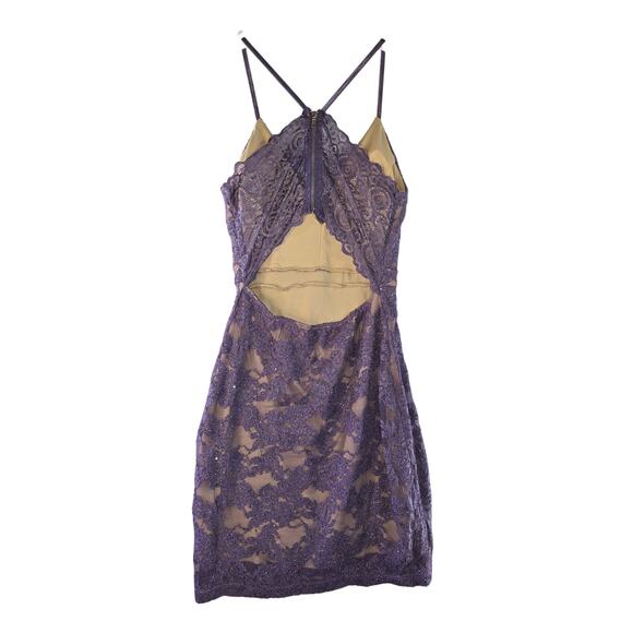 Honey and Rosie Purple Sparkly Lace Body Con Dress Size M - Picture 2 of 8